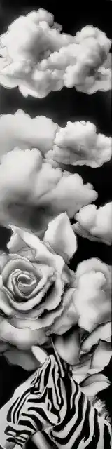 Free printable abstract cloud art bookmark featuring a black and white zebra face with clouds